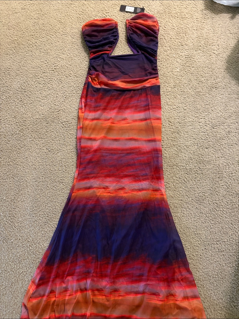 Fashion Nova Strapless Ombre Maxi Dress - Purple & Orange & Red